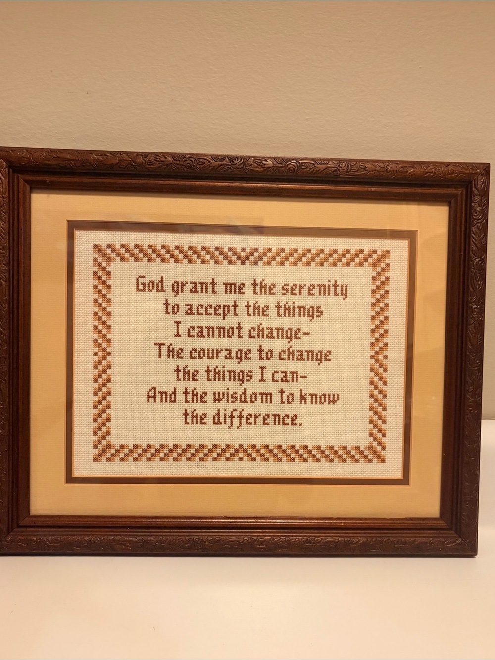 Wood Carves Framed Cross Stitch Serenity Prayer